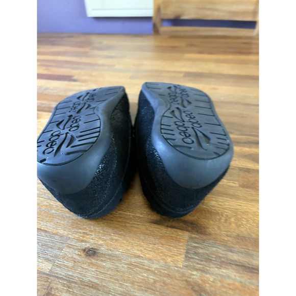 Abeo Leather Slippers Size 8 Black Leather Sparkle Moccasins Sheepskin Lining - Picture 11 of 16